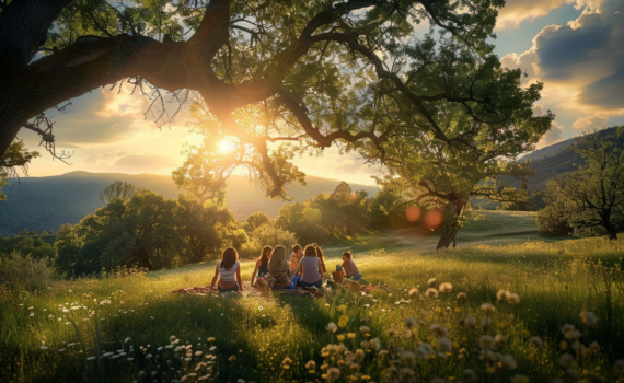 Picknick mit mehreren Personen im Freien